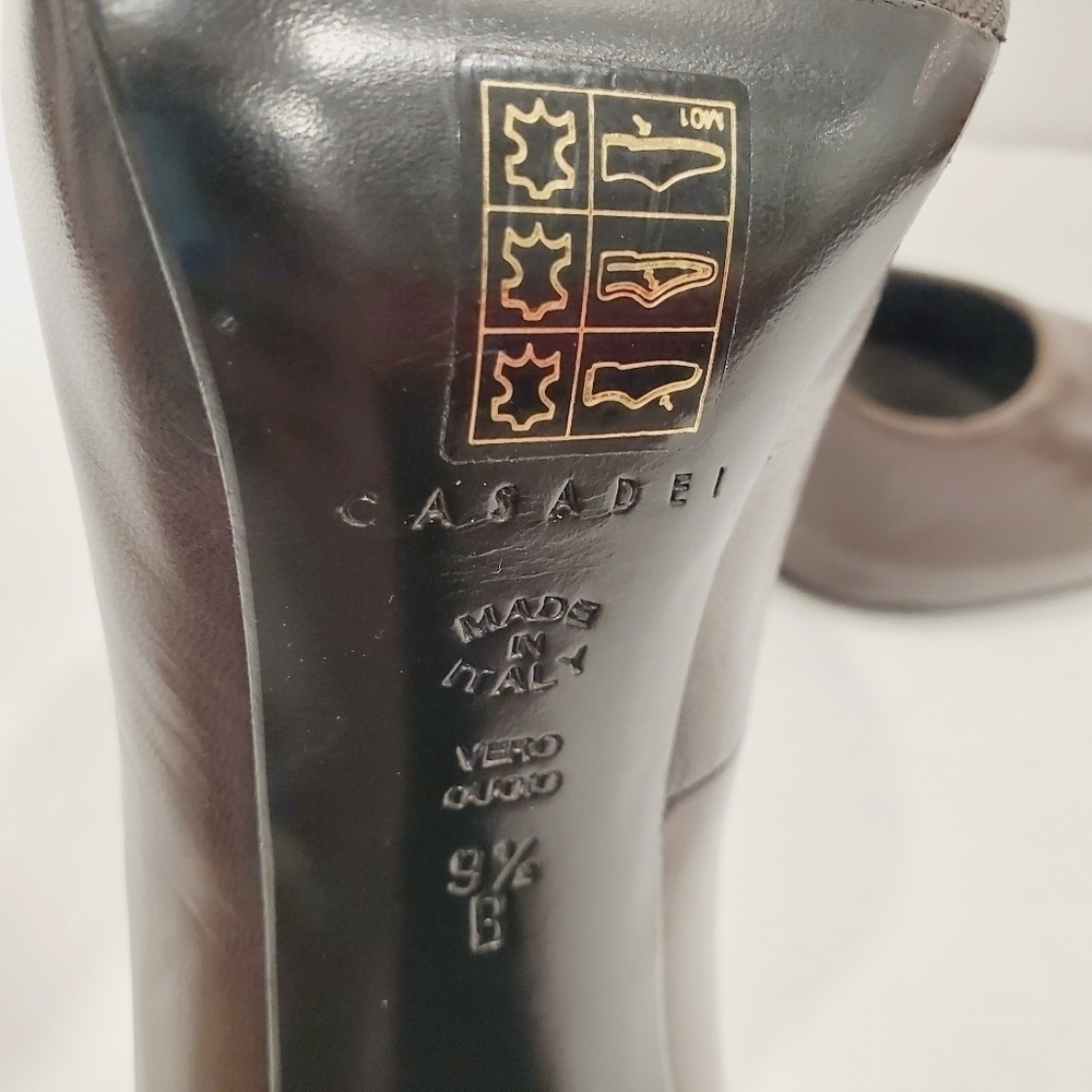 NEW Casadei Brown Leather Peep Toe Heels - Picture 5 of 5